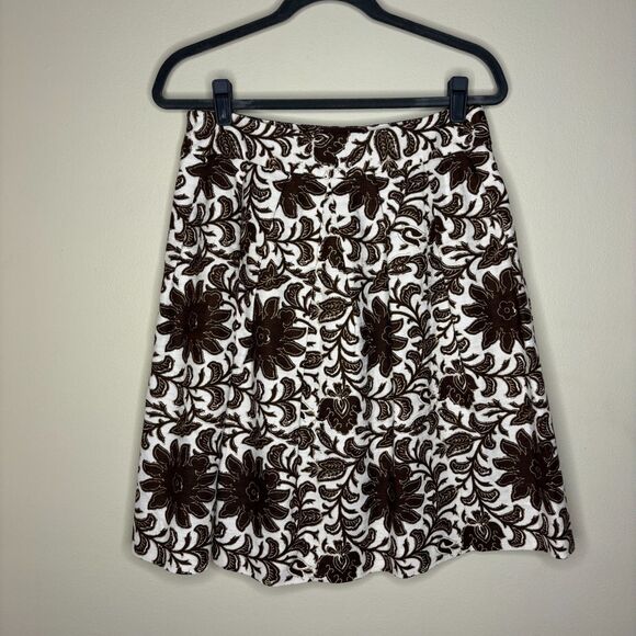 Talbots Womens Linen Blend Pleated Floral Print Skirt White Brown Print Size 6 - Picture 2 of 6
